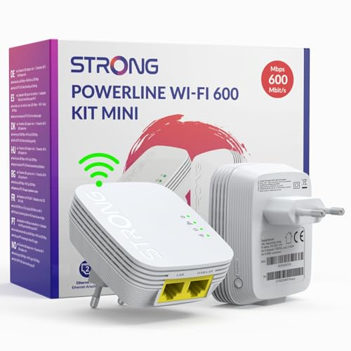 STRONG Powerline 600 Adapter, Internet über die Steckdose, 600 Mbit/s Powerline, WLAN Verstärker mit 300 Meter Reichweite, Kompatibel mit Allen Standard Modems und Routern, POWERLWF600DUOMINI