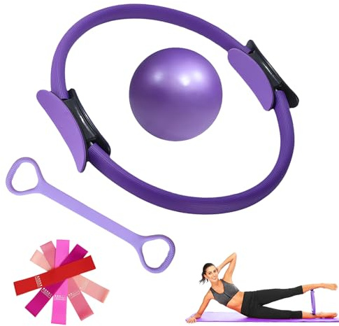 Pilates Ring Set mit Pilates Ball, Ring, 8-förmiger Abzieher Yoga-Hilfsgurt | Rutschfeste Griffe - hochwertig - Leicht & tragbar - Für Beine -Arme & und Oberschenkel - Core-Training