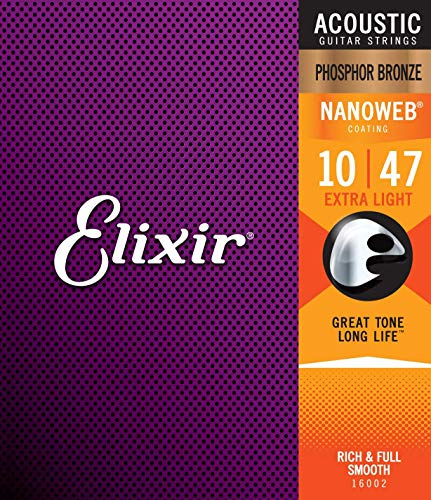 Elixir 16002 Phosphor Bronze Gitarrensaiten, für Westerngitarre, mit NANOWEB®-Beschichtung, extra leicht (.010-.047)