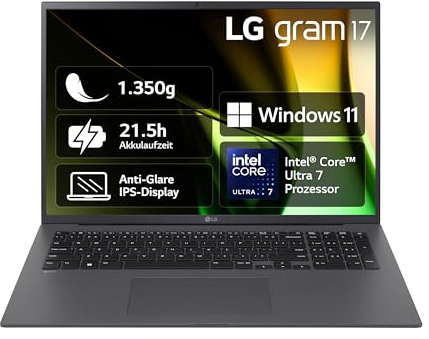 LG Gram 17 Zoll Laptop mit Intel Core Ultra 7, 32GB RAM, 2TB SSD, Windows 11, 16:10 IPS-Display, 17Z90S-G.AD7CG – Grau