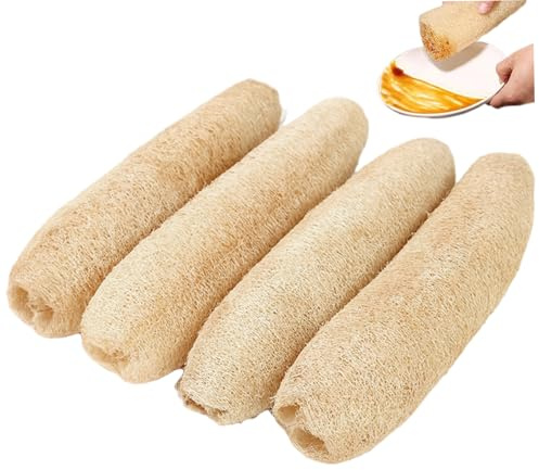 Natürlicher Luffa-Schwamm, 4 Stück, biologisch abbaubarer Luffa-Schwamm für Geschirr, Bad, Dusche, freundlicher Peeling-Reinigungsschrubber für Küche und Badezimmer