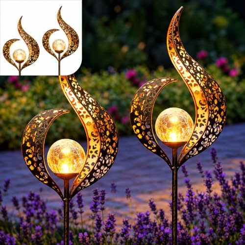 Gadgy Solarleuchten Garten 2er Set LED Laternen Wasserdicht Schwarz | Solar Gartenbeleuchtung mit Flammen-Optik - Gartendekoration für Terrasse Weg Balkon und Hof