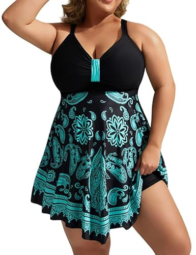 Hanna Nikole Damen GroßE GrößEn Badekleid Einteiler Bauchweg Badeanzug Shape Bademode GerüSchter Schwimmanzug Weiche Strandmode Mit Badeshorts &Verstellbarer Schultergurt