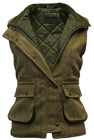 WALKER AND HAWKES - Bayston - Damen Country-Weste aus Tweed - für die Jagd geeignet - Helles Salbeigrün - EU 36 (UK 8)
