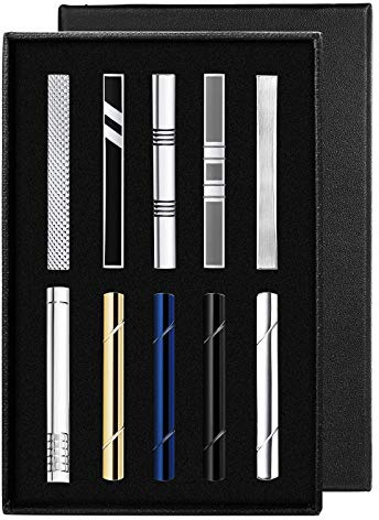 Yadoca 10 Pcs Krawattenklammer Set für Männer Herren Kupfer Metall Klassisch Krawattenklammer Bar Clip Hochzeit Geschäft mit Geschenkbox