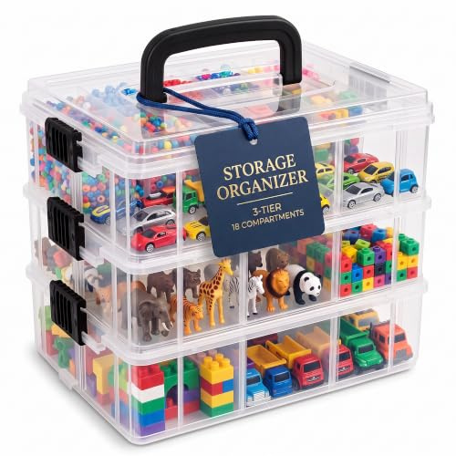 Bins & Things JTJ Sourcing Stapelboxen Aufbewahrungsbox 18 Fächern – Transparent – Bastelzubehör – Sortierbox Perlen – Ordnungsboxen – Boxen Aufbewahrung