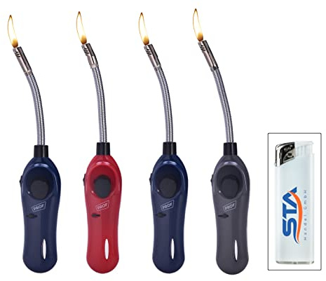 4 x Stabfeuerzeug flexibel Softtouch 24 cm lang Feuerzeuge + 1 gratis Taschenfeuerzeug Feuerzeug XXL befüllt und nachfüllbar Feuerzeuggas (4 x Stabfeuerzeug flexibel)