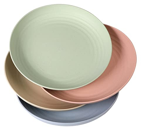 WANBY Leichte Kunststoffplatten Groß Unzerbrechlich Abendessen Wiederverwendbar Teller Platten Set Nichttoxin Geschirrspüler & Mikrowelle Safe und Gesund (23cm 4 Stück)