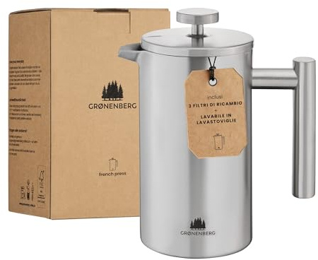 Groenenberg French Press I Hochwertige French Press Thermo mit Warmhalte-Funktion I Edelstahl Kaffeebereiter Kaffeepresse in 3 Größen bis 1 Liter