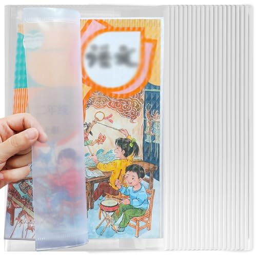 Buchumschlag 16K 20 Stück Transparent, 18,5 x 26 cm Bucheinschlagfolie Einstellbar Buchschoner, Verdickte Wiederverwendbare und verstellbare Buchumschläge aus PVC für das Home Office der Schule