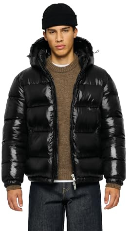 Burocs Glossy Puffer Jacket - Brown - Oversized Herrenjacke - verstellbare Kapuze - glänzendes Material - Innentasche