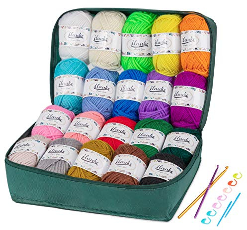 ilauke Häkelgarn 20 Farben * 30g Handstrickgarne Acryl Wolle Zum Stricken, Häkelnwoll und Kunsthandwerk, Wolle zum Häkeln für DIY-Häkelprojekt