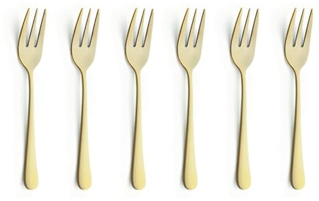 Amefa AUSTIN Kuchengabel Besteck Set 6-teilig | sehr elegant | Kuchengabeln 6 Stück mit PVD Veredelung | Gold satiniert | Länge 14,3 cm | rostfrei & spülmaschinenfest