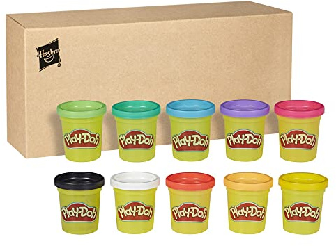 Play-Doh Rainbow Pack 10 x 56g Dosen, Bastel-Set mit hochwertiger Knetmasse in 8 fröhlichen Farben, fördert die Feinmotorik und das Gestalten, kreatives für Kinder ab 2 Jahren