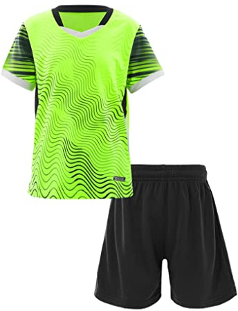 Nyeemya Kinder Jungen Trainingsanzug Sommer Kurz Sportanzug Kurzarm Shirt Mit Shorts Schnelltrocknend Sporthose Fitness Anzug Sportbekleidung Set Outfit Leucht Grün 134-140