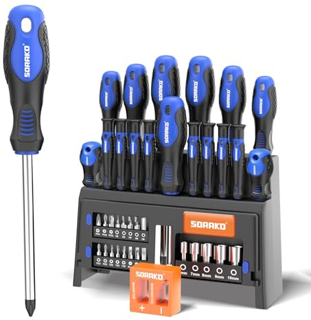 SORAKO Magnetisches Schraubendreher Set 40-teilig, Schlitz & Kreuzschlitz | Langlebige Handwerkzeuge mit starker Magnetspitze. Ordentlicher Halter für Heimwerken.