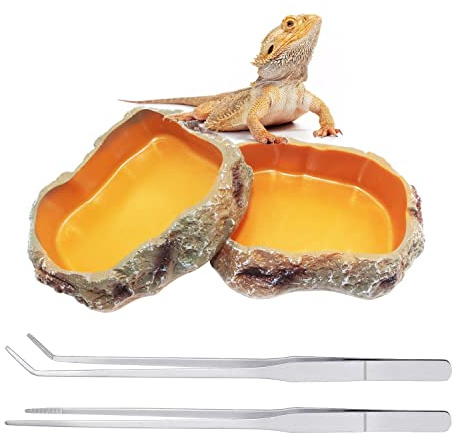 Reptile Growth Terrarium zubehör 2Pcs wasserschale trinkschale 1pcs pinzette lang 1pcs pinzette gebogen,Geeignet für Reptilien,Hamster,Geckos, Vogelspinnen, Bartagamen, Schildkröten, Landschildkröten
