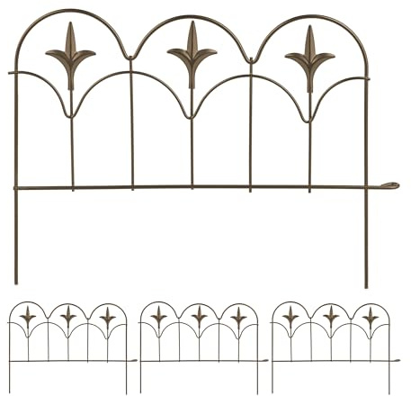 Relaxdays Beeteinfassung, 4er Set, Metall, HxB: je 28 x 38,5 cm, Beetumrandung für Garten, Zierzaun zum Stecken, Bronze