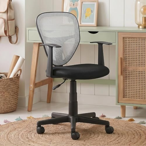 Schreibtischstuhl Kinder STUDIO ergonomisch, Schwarz/Weiß- Kinderschreibtischstuhl für Kinderzimmer, drehbar und höhenverstellbar mit Armlehnen, atmungsaktiver Meshbezug [max. Belastbarkeit 100 kg]