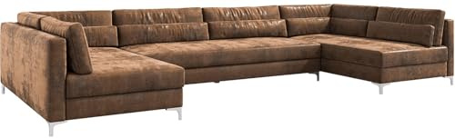 Sofa Elio Lederimitat Vintage Braun Antik 400x185 cm XL Wohnlandschaft