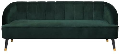 Beliani 3-Sitzer Sofa Samtstoff grün gesteppt mit hohen Füßen schwarz/Gold Alsvag