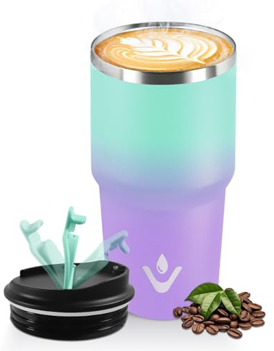 HoneyHolly Thermobecher 600 ml, Wiederverwendbar, Edelstahl Kaffeebecher-to-go Thermo, Auslaufsicher, Doppelwandiger Trinkbecher, Isolierbecher, Travel Mug für Heißen Kaffee, Tee und Kalte Getränke