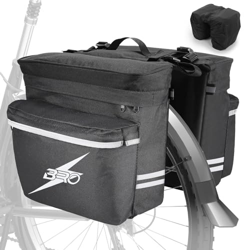 BRO wasserdichte Fahrradtasche als Doppeltasche, 34L Fahrrad Gepäckträgertasche mit wasserdichtem Regenschutz, Fahrradtasche für E-Bikes und MTB