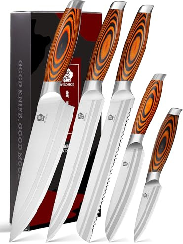 WILDMOK 5 Stück Messerset Küchenutensilien Messer, Deutscher Edelstahl Professioneller Küchenchef Küchenmesser Set