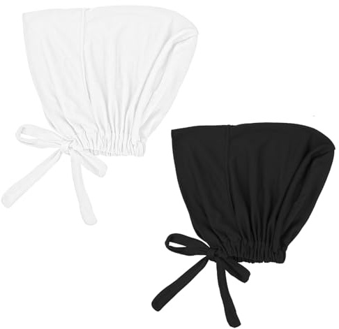 Tyqour 2 Stück Kopftuch Damen Hijab Bonnet Unterkopftuch Hijab Undercap Elastische Untertuch Bonnet Turban Bone Kopftücher Atmungsaktive Kopftücher für Damen Frauen Schwarz Weiß