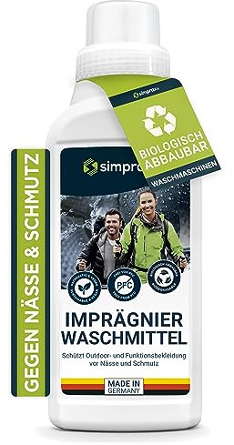 simprax® Textil Wash-In Imprägnierung - Klimaneutrales Imprägniermittel. Umweltfreundliche Einwaschimprägnierung für Funktions- & Outdoortextilien wie Gore-Tex, etc. Waschmaschine o. Handwäsche