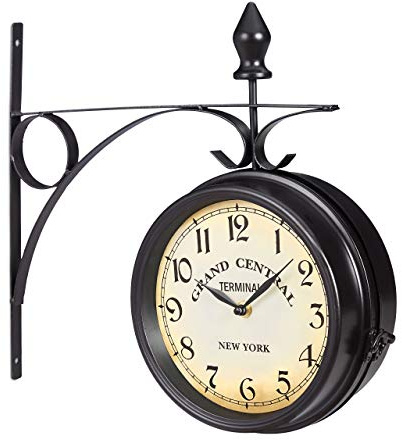 Relaxdays Bahnhofsuhr doppelseitig, Batterie, Retro, New York, HBT 35 x 35 x 10 cm, zweiseitige Wanduhr Vintage, schwarz
