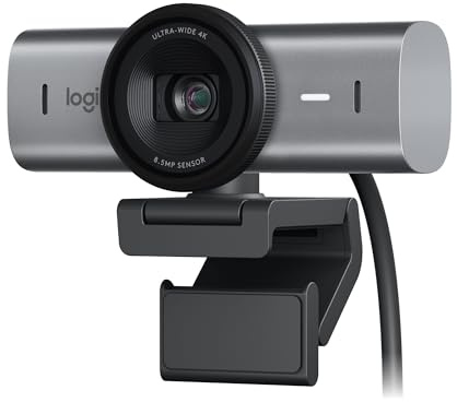 Logitech MX Brio Ultra HD 4K Collaboration and Streaming Webcam, 1080p at 60 FPS, Dual Noise Reducing Mics, Show Mode, USB-C, Webcam Cover, Works with Microsoft Teams, Zoom, Google Meet, Graphit