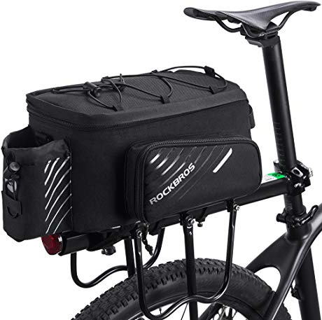 ROCKBROS Fahrrad Gepäckträgertasche Fahrradtasche Hinter Transporttasche Gepäcktasche Wasserdicht Schwarz Faltbare Seitentaschen 9-12L mit Regenschutz