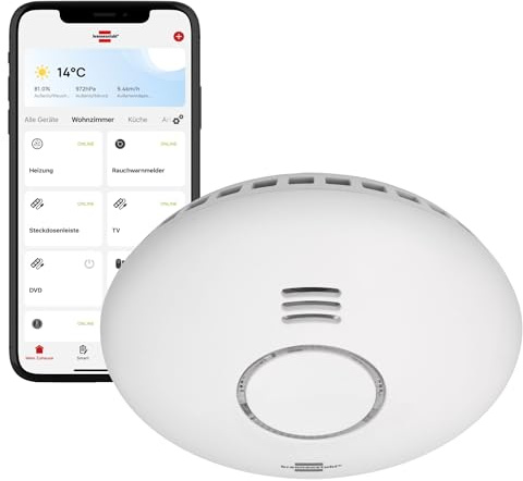 Brennenstuhl Connect WiFi Rauch-und Hitzewarnmelder WRHM01 mit App-Benachrichtigung (WLAN Rauchmelder inklusive 2X Batterien, geprüft nach EN 14604)