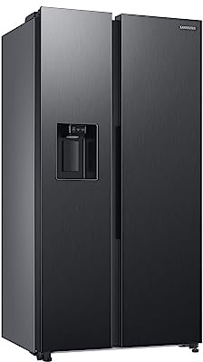 Samsung Side-by-Side-Kühlschrank mit Gefrierfach, 178 cm, 635 l, AI Energy Mode, Wasser- und Eisspender, No Frost+, Premium Black Steel, RS6GA854CB1/EG
