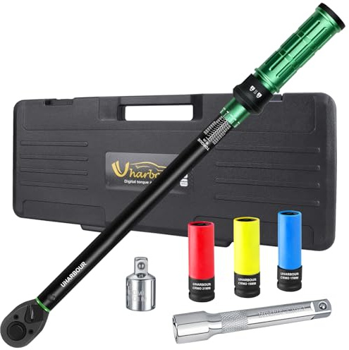 Uharbour Drehmomentschlüssel 1/2 Zoll 20-230 Nm, Profi Drehmomentschlüssel Auto mit Stecknüssen, Verlängerung & Adapter, Torque Wrench für Reifenwechsel & Motorrad