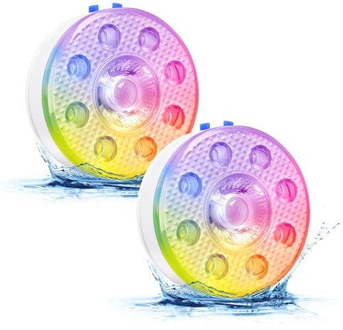 Poolbeleuchtung Unterwasser LED mit Fernbedienung - LUXJET 2 Stück Wiederaufladbare Magnetische Pool lichter Unterwasser mit IP68-Wasserdicht, Unterwasser Licht für Garten Pool Aquarium Teich
