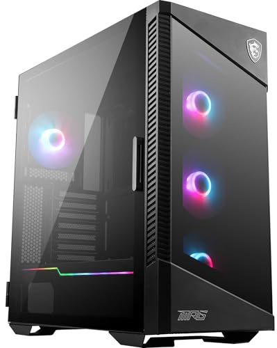 MSI MPG Velox 100R Mid-Tower PC-Gehäuse, geeignet für E-ATX Mainboards, Front aus gehärtetem Glas, 4X 120mm ARGB-Lüfter, Mystic Light, unterstützt 2X 360mm-Kühler & seitliche Lufteinlässe