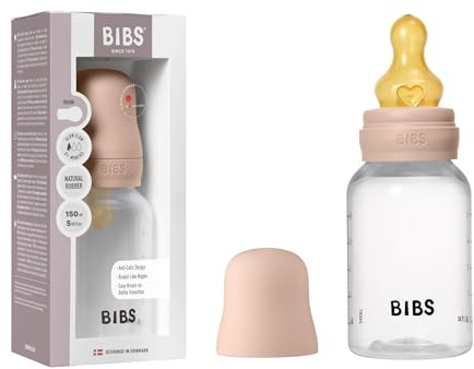 BIBS Babyflasche 150 ml. Sauger aus Naturkautschuk - Babyflaschenset. Anti-Kolik. BPA-freiAnti-Kolik. Langsamem Fluss. leicht und einfach zu reinigen. geeignet für Neugeborene ab 0 Jahren - Blush