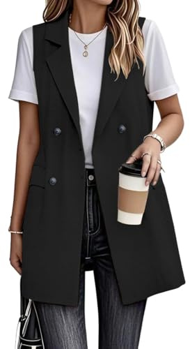 IDEALSANXUN Lange Leinenweste für Damen, elegant, ärmellos, Blazer, Jacken, Oberbekleidung