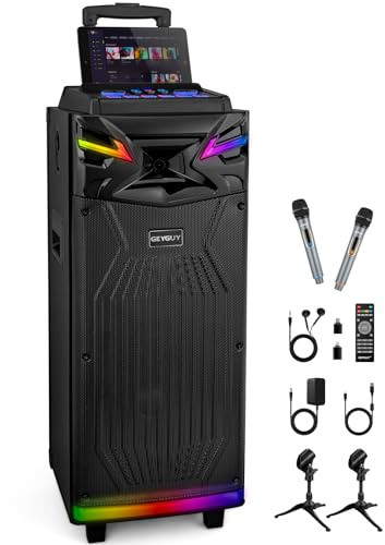 Karaoke Maschine mit 2 Mikrofone, Bluetooth Partybox Lautsprecher 800W, 2x10'' Subwoofer PA Anlage mit LED Lichteffekte, Echo & Soundeffekte, Live Streaming für Handy & PC, USB/TF/FM GTSK210-1