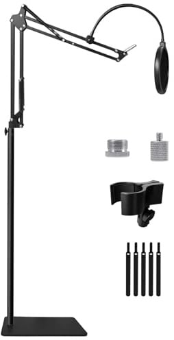 Mikrofonständer Boden mit Mikrofonarm, 3 kg Basis für Blue Yeti und SM7B | Mikrofon Halterung für HyperX QuadCast, Elgato Wave, Yeti Nano, Fifine AM8, K688, AT2020 mit Popfilter, 5/8 & 1/4 Schrauben
