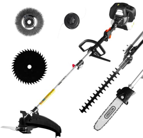 BRAST 6in1 Benzin Motorsense Freischneider 2-Takt Multitool | 2,2kW(3PS) | 52cm³ | Easy-Start | Hochentaster | Heckenschere | Rasentrimmer | Fugenbürste | OREGON-Schwert | 5208