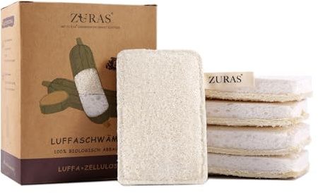 ZURAS - 8 vegane Luffaschwämme, Peelingschwamm und Reinigungsschwamm