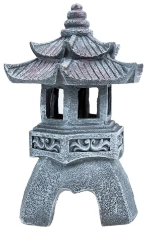 YARNOW Solar Pagode Gartenlaterne Aus Harz Dekorative Outdoor Solarlampe Im Asiatischen Stil Für Garten Hofdeko Wetterbeständige Steinpagode Atmosphäre Licht