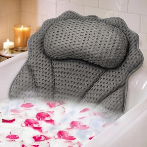 Badekissen RUVINCE Ergonomisches Luxus-Badewannenkissen mit Kopf-, Nacken-, Schulter- und Rückenstütze, 4D-Badekissen für die Badewanne mit 6 leistungsstarken Saugnäpfen, passend für alle Badewannen