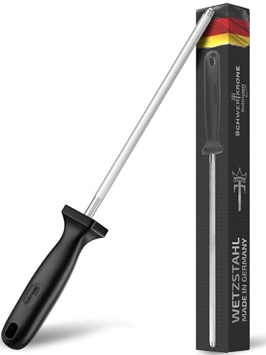 SCHWERTKRONE® Wetzstahl für Messer [MADE IN SOLINGEN - GERMANY] - Messerschärfer Stab - Wetzstab Messerstahl - Messerschärfer Knife Sharpener - Höchste Qualtiät für Profis (Chrom Vanadium) - 34cm