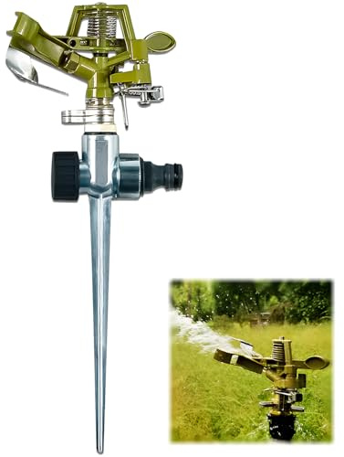 Impulsregner Premium, 20-360° Hillylolly Impulsregner Kreisregner 24 m Reichweite Kreisregner 3/4 Zoll Beregner für Garten Sprinkler Pulsationssprenger Edelstahl für Rasen Pflanzen Gemüse Pastorale
