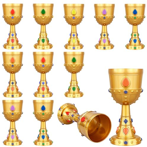 Kaxtde 12er Set Mittelalter-Kelche, 240 ml, goldfarben mit Schmucksteinen