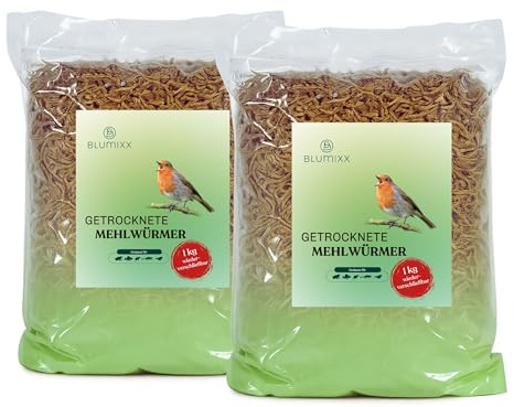 Blumixx Mehlwürmer getrocknet 2kg - Vogelfutter mit hohem Proteingehalt - ideal für Wildvögel, Hühner, Igel, Fische & Reptilien - Ganzjahresfutter für Garten, Terasse, Vogelhaus